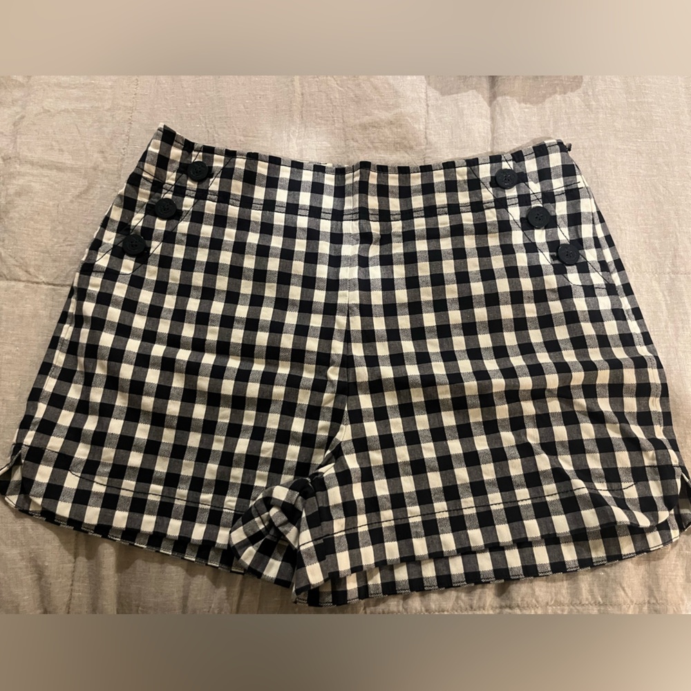 NWT LOFT Gingham High Waist Short with Button Detail
